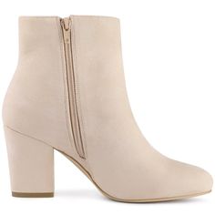 This is a cue for you to indulge in our elegant pair of ankle boots that are sure to become your favorite. Their design element is what makes them stand out. Chunky Heels Ankle Booties; Side Zip; Round Toe; Vamp: Faux Suede; Outsole: Rubber; Heel: ABS; Heel Height: 3 1/8 inches; Shaft Height: 4 3/4 inches. Elegant Beige Boots With 4-inch Heel, Elegant Beige High Ankle Heels, Elegant Heels With Padded Ankle, Elegant Booties With Stacked Heel, Elegant High Heel Booties With Padded Ankle, Elegant Ankle-high Boots With Padded Ankle, Elegant Ankle-high Booties With Stacked Heel, Elegant Wedding Booties With Round Toe, Elegant Booties With Stacked Heel And Almond Toe