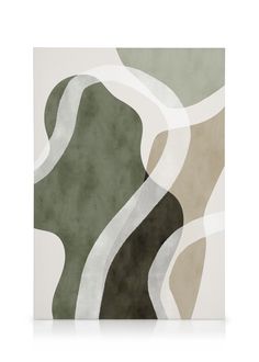 an abstract painting with white, green and grey colors on it's surface is shown