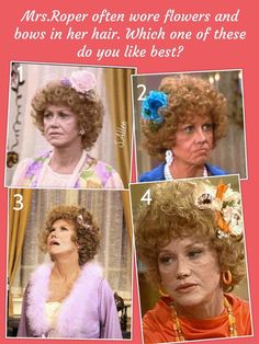 four different pictures of women with curly hair and flowers in their hair, which one of them do you like best?