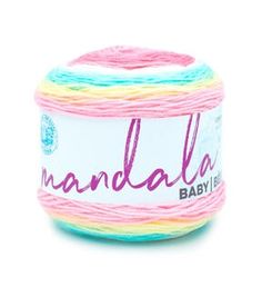 a ball of yarn with the word, mandala baby in pink and blue