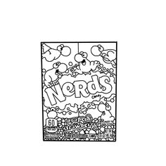 a coloring page with the word words in black and white, surrounded by cartoon characters