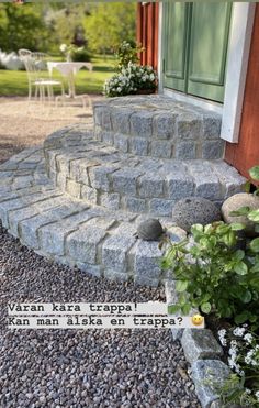 the steps are made out of rocks and have words written on them to describe what they are