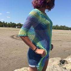 Knit woman poncho , colorful summer wrap, swimsuit cover, loose knit top, spring knit poncho, multiple color top Cropped Wool Sweater, Knitting Poncho, Poncho Dress, Knit Poncho Sweater, Wrap Swimsuit, Summer Shawl, Fishnet Top, Summer Wraps, Spring Knits