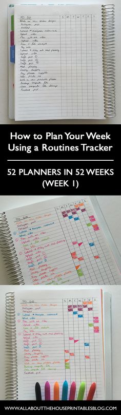 a planner with the title how to plan your week using routine trackers for 52 planners in 3 weeks