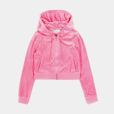 Juicy Couture's signature Y2K bedazzled hoodie steps above the rest with its iconic gothic "J" pull zipper, side pockets, and thumbholes. Luxe Velour: 95% Polyester, 5% Spandex Velour Hoodie Outfit Y2k, Juicy Couture Hoodie, Vintage Juicy Couture Tracksuit Pink, Hot Pink Juicy Couture, Pink Juicy Couture Hoodie, Pink Y2k, Y2k Hoodie, Pink Images, Pink Hoodie