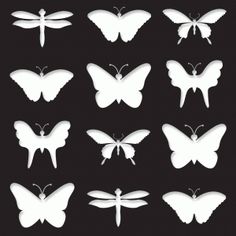 the silhouettes of butterflies are shown in white on a black background, and there is no image to describe