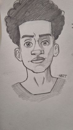 a drawing of a man with curly hair