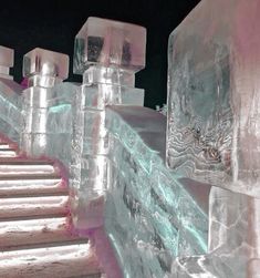 the stairs are covered in ice and have frosted steps leading up to each other