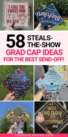 Dreaming of a graduation cap design that slays? Look no further! Get ready to rock that stage with these show-stopping grad cap ideas! From fun to filmy and totally showstopping, we have it all under one roof! Grad Cap Designs, Cap Decoration, Cap Ideas, Graduation Cap Designs, Cap Decorations, Cap Designs