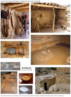 an article in the magazine shows pictures of ancient buildings and artifacts, such as pottery