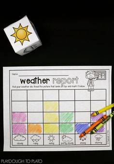 a weather report with crayons and markers