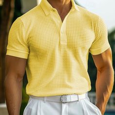 Season:Summer,Spring; Fabric:65%Polyester 35%Cotton; Sleeve Length:Short Sleeve; Look After Me:Wet and Dry Cleaning,Washable; Gender:Men's; Style:Comfortable,Fashion,Basic; Elasticity:Micro-elastic; Tops Type:Golf Shirt,Polo Shirt,Waffle Polo Shirt; Occasion:Casual,Holiday; Fit Type:Regular Fit; Pattern:Plain; Design:Soft,Button; Neckline:Ribbed Polo Collar,Lapel; Brand:OUKU; Listing Date:04/15/2024; Knit Style:Waffle White Buttoned Polo Shirt For Summer, Fitted Polo Shirt With Casual Collar For Summer, Summer Polo Shirt With Button Closure And Casual Collar, Summer Casual Collar Polo Shirt With Button Closure, Collared Polo Shirt With Buttons For Summer, Spring Short Sleeve Polo Shirt, Classic Summer Polo Shirt With Button Closure, Summer Collared Polo Shirt With Button Closure, Summer Polo Collar Top With Buttons