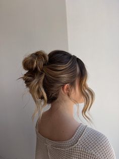 Messy Bridesmaid Bun, Extensions Ponytail Hairstyles, Half Bun Updo, High Bun Up Do, Up Due Hair Styles, Bridesmaid Slick Bun, Low Formal Bun, French Twist Bridesmaid Hair, Messy Bun With Veil