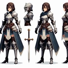 Roman Armor Art, Female Medieval Armor, Simple Knight Armor, Female Knight Character Design, Female Paladin Dnd, Female Armor Design, Female Adventurer, Anime Knight, Samurai Artwork