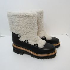 Gorgeous Women's Size 5 Marc Fisher Milsha Black Leather And Shearling Unique Ankle Boots Brand New With No Box. Fast Shipping. Thanks For Looking! Cream Leather Winter Boots, Cream Leather Boots For Winter, Cream Shearling Boots For Winter, Cream Shearling Winter Boots, White Sheepskin Boots For Winter, White Sheepskin Winter Boots, Winter White Sheepskin Boots, Mid Boots, Boot Brands