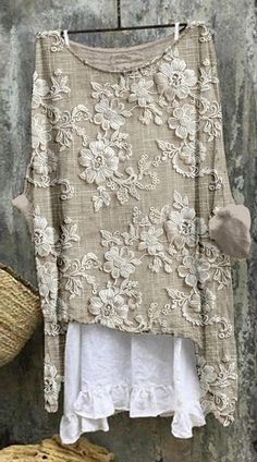 Groovy Clothes, Making Dolls, Flowy Tunic, Linens And Lace, Embroidered Linen, 가을 패션, Electronic Devices, Printed Sleeves, Lace Pattern