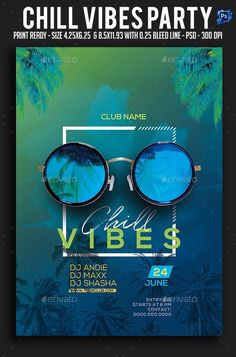 a flyer for a party with sunglasses and palm trees in the background - flyers print templates