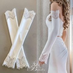 Detachable stretch Crepe bridal sleeves with cotton lace trim. Color: Off white Gloves For Wedding, Bridal Sleeves, Wedding Shrug, Shrugs And Boleros, Bridal Separates, Bridal Gloves, For Wedding Dress, Stretch Crepe, Trim Color