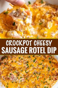 crockpot cheesy sausage rote dip is an easy and delicious appetizer