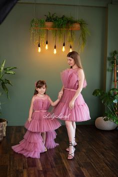 Pink Dress, Matching Dresses, Dress For Mommy And Me, Mother Daughter, Wedding Guest Dresses, Tutu Tulle Dress, Birthday Daughter Dress, Birthday Girl Dress, Special Occasion Dress, Pink Wedding Dress, Evening Party Dress, Bridesmaid Dress, Knee Length Dress, Corset Dress Matching shot puffy dresses for mom and baby have very original fashionable design... is so gorgeous that we do not have enough words to express how is it! This stylish dresses is perfect for any celebration - birthday party, w Matching Prom, Dresses Photoshoot, Dresses Birthday, Daughter Dress, Birthday Daughter, Girls Communion Dresses, Dress Corset, Puffy Dresses, Draping Fashion