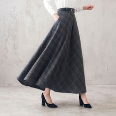 "This winter wool skirt is a classic piece of tailoring that will see you through rain or shine. It is cut with a flattering flared skirt to give you a wonderful shape. The winter skirt is perfect classic styling and ends at the ankle. This is a versatile skirt that you'll wear again and again. DETAILS: * More colors available https://etsy.me/2WgHgmy * 30% wool, 30% fiber, 40% polyester * fully satiny liner * Two side pockets * Right zip closure * has belt loops to keep everything in place * ela Classic High Waist Skirt For Fall, Classic High-waist Skirt For Fall, Full Wool Skirt For Workwear, Wool Full Skirt For Workwear, Wool Full Skirt For Work, Long Wool Skirt For Workwear, Wool Long Skirt For Workwear, Elegant Plaid Winter Skirt, Plaid Skirt With Pockets For Winter