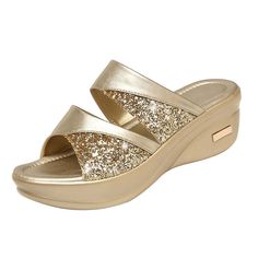 PRICES MAY VARY. These wedge sandals feature ornate sequins-detailed straps and are finished with an EVA cushioned footbed for superior comfort. Women platform sandals feature a wedge heel, The 2-inch platform height is very comfortable. Heels slipper sandals was a nice surprise to find some height, but also comfort. These are easy to wear and with a nice sparkle! The sparkle added just enough bling to make them cute with dress, jeans, shorts and bikiniumum. CERYTHRINA wedge flip flop sandals pe Summer Shoes Wedges, Sandals Comfortable, Women Platform Sandals, Summer Wedges, Wedges Shoes, Womens Sandals Summer, Bling Shoes, Summer Slippers, Slingbacks