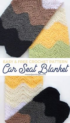 crocheted car seat blanket with the words easy and free crochet pattern