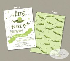 two baby shower cards with peas on them