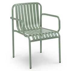 a green plastic chair with arms and legs on an isolated white background for use in the interior or outside