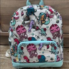 Sea Life Backpack With Mermaids, Octopuses, And Seahorses By Betsey Johnson School Safe Stadium Friendly Perfect For Pool Or Beach! Clear Backpack, Safe Schools, Seahorses, Betsey Johnson Bags, Sea Life, White Silver, Betsey Johnson, Mermaid, Color White