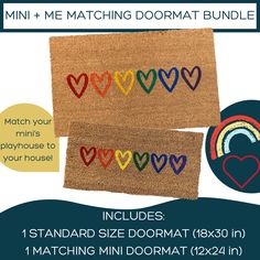 Doormat - Rainbow Hearts Matching Mini And Standard Doormat Set Playhouse Decor, Heart Rug, Weathered Paint, Playhouse Outdoor, Rainbow Hearts, Layered Rugs, Custom Doormat, Coir Doormat, Personalized Door Mats