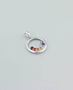 Chakra Gemstone Ring Pendant Rainbow Sterling Silver Round Jewelry, Rainbow Round Sterling Silver Jewelry, Rainbow Colored Round Sterling Silver Jewelry, Modern Round Rainbow Jewelry, Modern Rainbow Round Jewelry, Gemstones Pendant, The Seven Chakras, Energy Centers, Small Ring