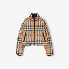 Cropped Check Puffer Jacket in Archive Beige - Women | Burberry® Official Burberry Jacket Women, Burberry Puffer Jacket, Burberry Puffer, Puffer Jacket Outfit, Burberry Plaid, Snow Skirt, Cropped Puffer Jacket, Beige Coat, Checked Jacket