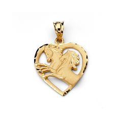 "This stunning piece is definitely a perfect gift for a horse lover! Crafted in 14K Yellow Gold, this pendant features two horses running next to each other under a heart shaped border. Finished with a bright and shiny polish. Measures approximately: 1/2\" wide x 3/4\" long." Elegant Horseshoe Jewelry With Horse Design, Elegant Horseshoe-shaped Horse Design Jewelry, Elegant Horse Design Pendant Jewelry, Elegant Horse Design Jewelry For Shows, Elegant Jewelry With Horse Design For Shows, Elegant Yellow Gold Jewelry With Horse Design, Horse Design Pendant Jewelry Gift, Horseshoe Shaped Engraved Jewelry Gift, Engraved Horseshoe Jewelry Gift