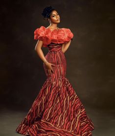 African Print Mermaid Dress, Burgundy African Dress, Mermaid Banquet Dress With Sweep Train, Fitted Organza Ball Gown For Evening, Fitted Long Organza Evening Dress, African Birthday Dresses For Women, Fitted Floor-length Organza Dress, Organza Gown For Prom Season, Pink Fishtail Banquet Dress