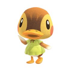 an animal crossing character in a green dress