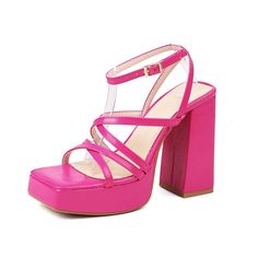 Material: Vegan Leather Pattern: Solid Color Available Colors: White, Pink, Black, Green, Yellow Suitable Season: Summer Heel Height: 5.11 inches (130 mm) Platform: 1.18 inches (30 mm) Toe Style: Square Toe Heel Style: Chunky Heel Style: Sandal Pumps Closure Type: Ankle Strap HandcraftedUS sizing. Fits true to size.Please note that measurements may vary by size.