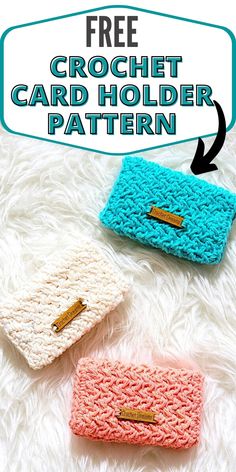 three crochet card holder patterns with text overlay that says free crochet card holder pattern