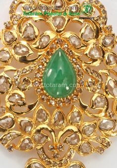 22 Karat Uncut Diamond Pendant with Emerald Beads 
    - 235-DP227 - in 31.000 Grams for USD $3374.19. 
Made in India by Totaram Jewelers Online this product is in Gold - 22 Karat BIS Hallmark 916 KDM Gold  & is an excellent gift for Adult - Women. Ships fully insured with secured guaranteed delivery for free with your order over $250 from New Jersey USA & comes with 30 days exchange policy. Gold Emerald Necklace With Single Cut Diamonds For Anniversary, Traditional Gold Emerald Necklace With Diamonds, Traditional Gold Emerald Necklace For Reception, Gold Emerald Necklace With Intricate Design For Reception, Gold Temple Jewelry Style Emerald Necklace For Reception, Gold Emerald Necklace For Reception In Temple Jewelry Style, Gold Emerald Necklace For Reception, Gold Emerald Necklace For Receptions, Temple Jewelry Style, Festive Gold Emerald Necklace For Reception