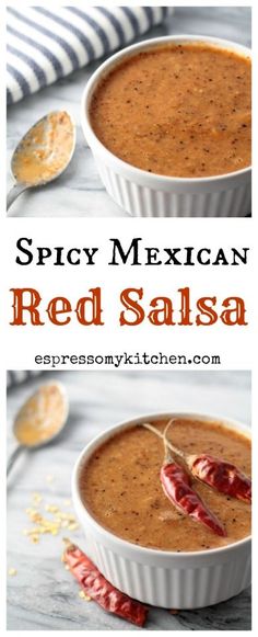 spicy mexican red salsa in a white bowl