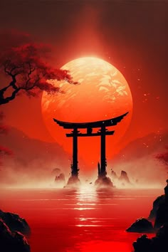 Japanese Asethic Wallpaper, Japanese Asethic, Sunset Phone Wallpaper, Great Aesthetic, Torii Gate, Slaap Lekker, Scenery Background, Red Sunset, Japon Illustration