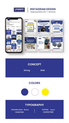 the website design is displayed in blue, yellow and white