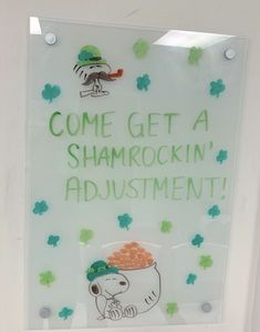 a sign that says, come get a shamrock'n'adjustmentsment