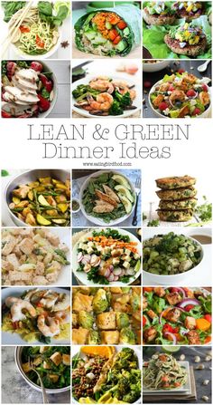 a collage of pictures with different types of salads and other foods in them