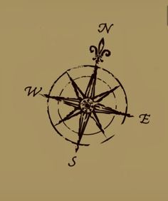 an old compass is shown with the letter s in it's center and two arrows pointing