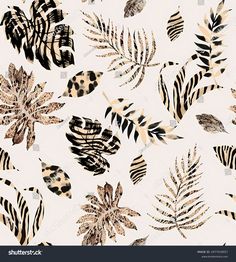 seamless pattern with tropical leaves and leopard print on white background stock photo edit now