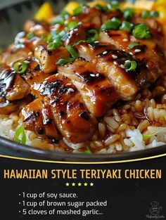 an advertisement for hawaiian style teriyaki chicken