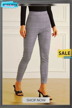 High Elasticity Tight Plaid Urban Fashion Slim Fit Pants Tight Trendy Elastane Bottoms, Trendy Straight Elastane Leggings, Trendy Tight High-waisted Pants, Trendy Slim Fit Trousers, Casual High-waisted Tight Pants, Casual Tight Leggings, Trendy Fitted Ankle-length Pants, Trendy Tight Pants For Work, Trendy Tight Leggings For Work