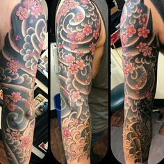 this is an image of a half sleeve with flowers on it