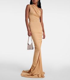 Pillar one-shoulder jersey maxi dress in beige - Entire Studios | Mytheresa One-shoulder Ruched Maxi Dress For Gala, One Shoulder Ruched Maxi Dress For Gala, One-shoulder Elastane Maxi Dress, One-shoulder Stretch Maxi Dress For Gala, One Shoulder Stretch Maxi Dress For Gala, One-shoulder Elastane Evening Dress, One-shoulder Maxi Dress With Side Slits, Summer Gala Elastane Maxi Dress, One Shoulder Stretch Maxi Dress With Side Slits